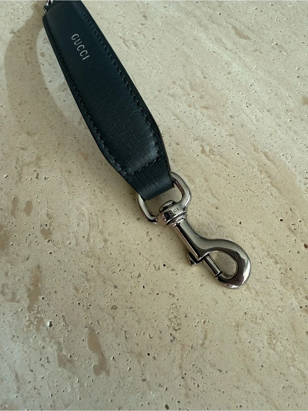 NWT Gucci Grey Leather Trolley Strap With Silver Hardware